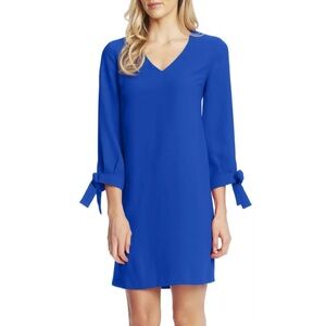 Blue V-Neck Tie Sleeve Dress